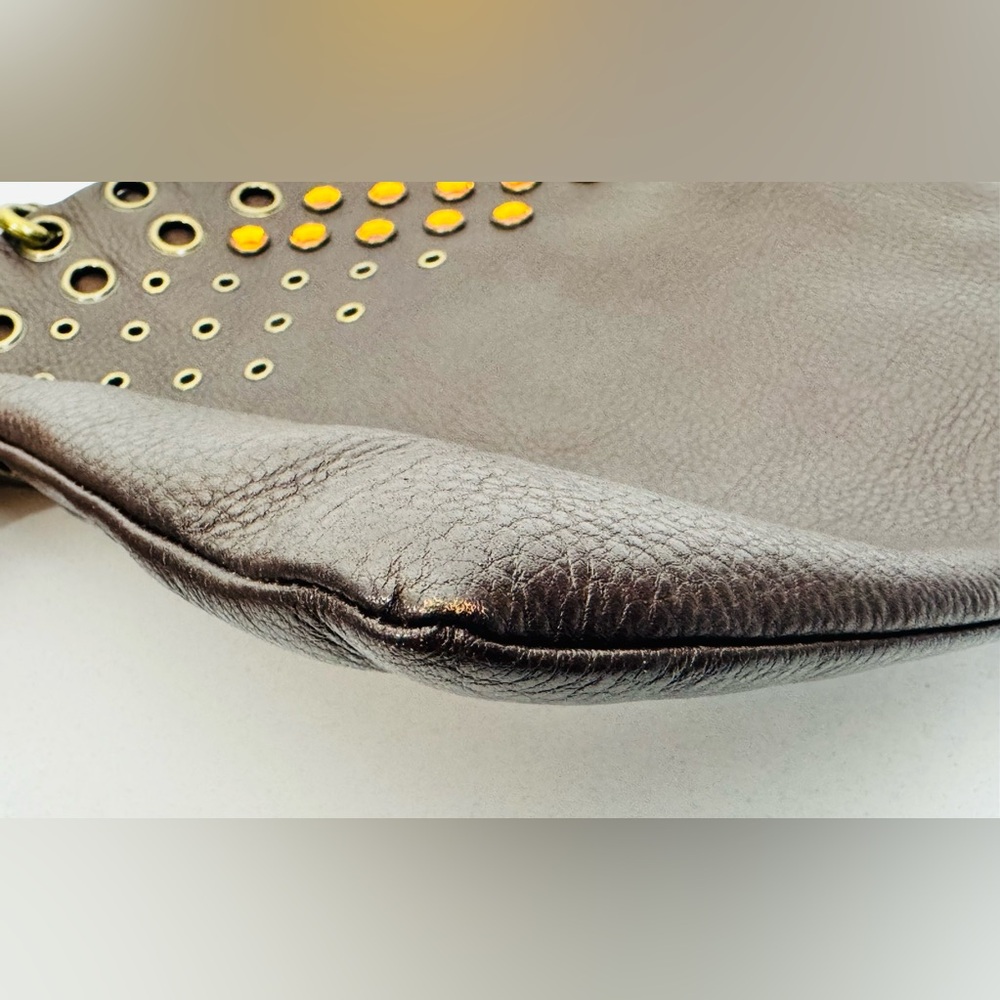 Hobo Brown Leather Shoulder Bag Embellished Citrine Yellow Gem Stones Clean EUC - Picture 6 of 11